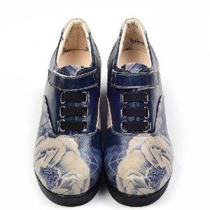 NIB Goby Handpainted Floral Women's Oxford Wedges